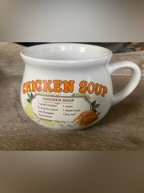 White Chicken Soup Ceramic Mug with Orange Script